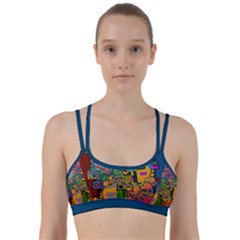 Modern Geometric Art   Dancing In The City Background Solid Dark Blue Line Them Up Sports Bra by EDDArt