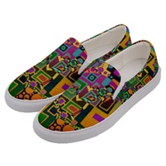 Modern Geometric Art   Dancing In The City Background Solid Dark Blue Men s Canvas Slip Ons by EDDArt