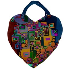 Modern Geometric Art   Dancing In The City Background Solid Dark Blue Giant Heart Shaped Tote by EDDArt