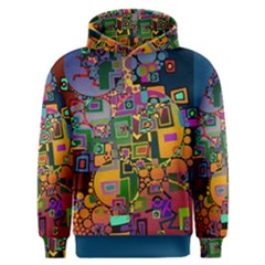 Modern Geometric Art   Dancing In The City Background Solid Dark Blue Men s Overhead Hoodie