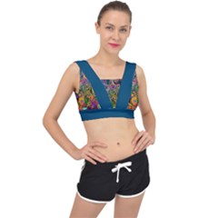 Modern Geometric Art   Dancing In The City Background Solid Dark Blue V-back Sports Bra by EDDArt