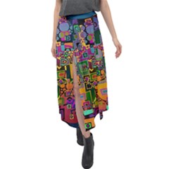 Modern Geometric Art   Dancing In The City Background Solid Dark Blue Velour Split Maxi Skirt