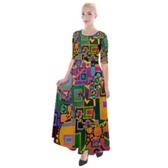 Modern Geometric Art   Dancing In The City Background Solid Dark Blue Half Sleeves Maxi Dress by EDDArt