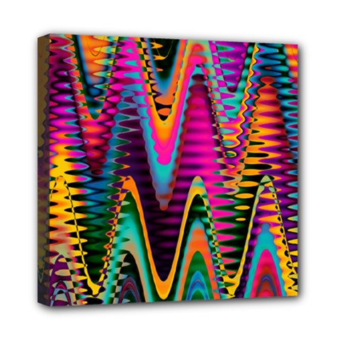 Multicolored Wave Distortion Zigzag Chevrons 2 Background Color Solid Black Mini Canvas 8  X 8  (stretched) by EDDArt