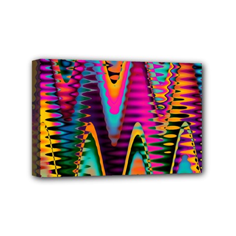 Multicolored Wave Distortion Zigzag Chevrons 2 Background Color Solid Black Mini Canvas 6  X 4  (stretched) by EDDArt