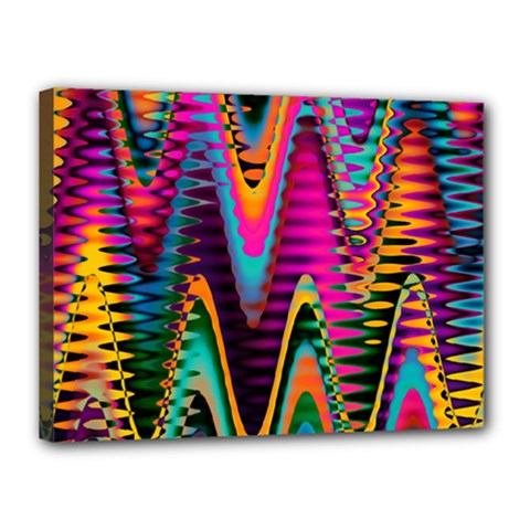 Multicolored Wave Distortion Zigzag Chevrons 2 Background Color Solid Black Canvas 16  X 12  (stretched) by EDDArt