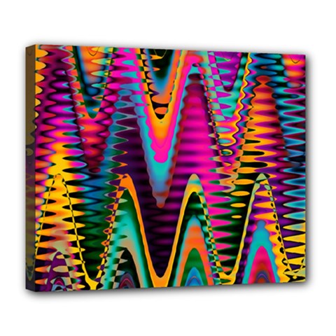 Multicolored Wave Distortion Zigzag Chevrons 2 Background Color Solid Black Deluxe Canvas 24  X 20  (stretched) by EDDArt