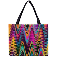 Multicolored Wave Distortion Zigzag Chevrons 2 Background Color Solid Black Mini Tote Bag by EDDArt