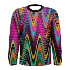 Multicolored Wave Distortion Zigzag Chevrons 2 Background Color Solid Black Men s Long Sleeve Tee