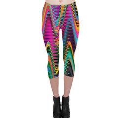 Multicolored Wave Distortion Zigzag Chevrons 2 Background Color Solid Black Capri Leggings  by EDDArt