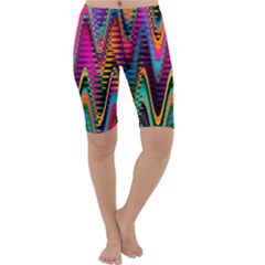 Multicolored Wave Distortion Zigzag Chevrons 2 Background Color Solid Black Cropped Leggings  by EDDArt