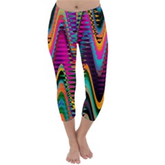 Multicolored Wave Distortion Zigzag Chevrons 2 Background Color Solid Black Capri Winter Leggings 