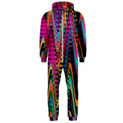 Multicolored Wave Distortion Zigzag Chevrons 2 Background Color Solid Black Hooded Jumpsuit (men) 