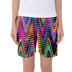 Multicolored Wave Distortion Zigzag Chevrons 2 Background Color Solid Black Women s Basketball Shorts by EDDArt