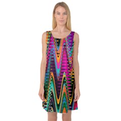 Multicolored Wave Distortion Zigzag Chevrons 2 Background Color Solid Black Sleeveless Satin Nightdress by EDDArt