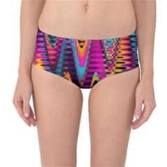 Multicolored Wave Distortion Zigzag Chevrons 2 Background Color Solid Black Mid-waist Bikini Bottoms by EDDArt