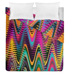 Multicolored Wave Distortion Zigzag Chevrons 2 Background Color Solid Black Duvet Cover Double Side (queen Size) by EDDArt