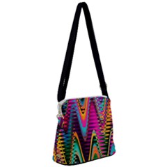 Multicolored Wave Distortion Zigzag Chevrons 2 Background Color Solid Black Zipper Messenger Bag by EDDArt