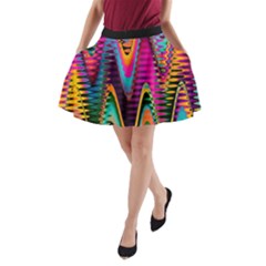 Multicolored Wave Distortion Zigzag Chevrons 2 Background Color Solid Black A-line Pocket Skirt by EDDArt