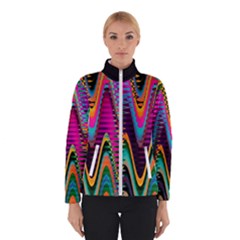 Multicolored Wave Distortion Zigzag Chevrons 2 Background Color Solid Black Winter Jacket by EDDArt