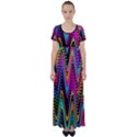 Multicolored Wave Distortion Zigzag Chevrons 2 Background Color Solid Black High Waist Short Sleeve Maxi Dress View1