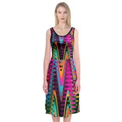 Multicolored Wave Distortion Zigzag Chevrons 2 Background Color Solid Black Midi Sleeveless Dress by EDDArt