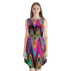 Multicolored Wave Distortion Zigzag Chevrons 2 Background Color Solid Black Sleeveless Chiffon Dress   by EDDArt