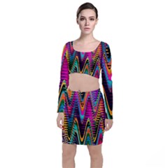 Multicolored Wave Distortion Zigzag Chevrons 2 Background Color Solid Black Top And Skirt Sets by EDDArt