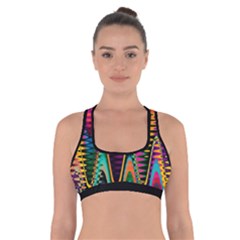 Multicolored Wave Distortion Zigzag Chevrons 2 Background Color Solid Black Cross Back Sports Bra by EDDArt