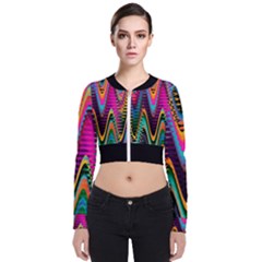 Multicolored Wave Distortion Zigzag Chevrons 2 Background Color Solid Black Long Sleeve Zip Up Bomber Jacket by EDDArt