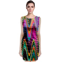 Multicolored Wave Distortion Zigzag Chevrons 2 Background Color Solid Black Sleeveless Velvet Midi Dress