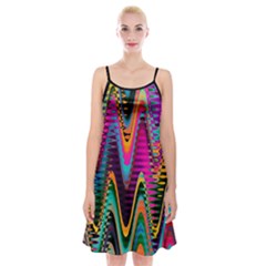 Multicolored Wave Distortion Zigzag Chevrons 2 Background Color Solid Black Spaghetti Strap Velvet Dress