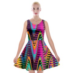 Multicolored Wave Distortion Zigzag Chevrons 2 Background Color Solid Black Velvet Skater Dress