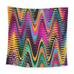 Multicolored Wave Distortion Zigzag Chevrons 2 Background Color Solid Black Square Tapestry (large)