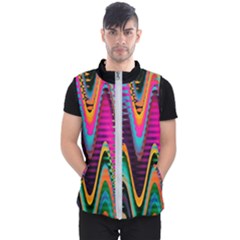 Multicolored Wave Distortion Zigzag Chevrons 2 Background Color Solid Black Men s Puffer Vest