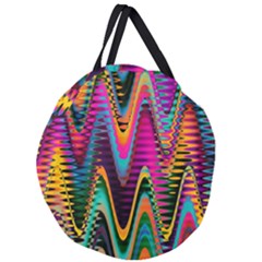 Multicolored Wave Distortion Zigzag Chevrons 2 Background Color Solid Black Giant Round Zipper Tote by EDDArt