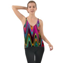 Multicolored Wave Distortion Zigzag Chevrons 2 Background Color Solid Black Chiffon Cami by EDDArt