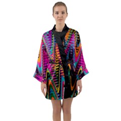 Multicolored Wave Distortion Zigzag Chevrons 2 Background Color Solid Black Long Sleeve Kimono Robe by EDDArt