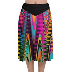 Multicolored Wave Distortion Zigzag Chevrons 2 Background Color Solid Black Velvet Flared Midi Skirt