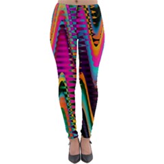 Multicolored Wave Distortion Zigzag Chevrons 2 Background Color Solid Black Lightweight Velour Leggings by EDDArt