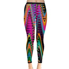 Multicolored Wave Distortion Zigzag Chevrons 2 Background Color Solid Black Inside Out Leggings by EDDArt