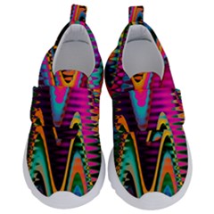 Multicolored Wave Distortion Zigzag Chevrons 2 Background Color Solid Black Kids  Velcro No Lace Shoes by EDDArt