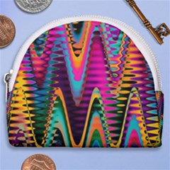 Multicolored Wave Distortion Zigzag Chevrons 2 Background Color Solid Black Horseshoe Style Canvas Pouch by EDDArt