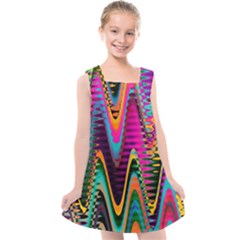 Multicolored Wave Distortion Zigzag Chevrons 2 Background Color Solid Black Kids  Cross Back Dress by EDDArt