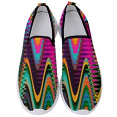 Multicolored Wave Distortion Zigzag Chevrons 2 Background Color Solid Black Men s Slip On Sneakers by EDDArt