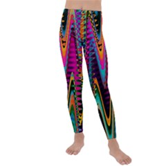 Multicolored Wave Distortion Zigzag Chevrons 2 Background Color Solid Black Kids  Lightweight Velour Leggings by EDDArt