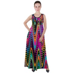 Multicolored Wave Distortion Zigzag Chevrons 2 Background Color Solid Black Empire Waist Velour Maxi Dress by EDDArt