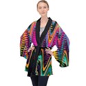 Multicolored Wave Distortion Zigzag Chevrons 2 Background Color Solid Black Velvet Kimono Robe View1