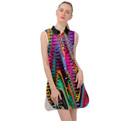 Multicolored Wave Distortion Zigzag Chevrons 2 Background Color Solid Black Sleeveless Shirt Dress