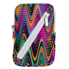 Multicolored Wave Distortion Zigzag Chevrons 2 Background Color Solid Black Belt Pouch Bag (large)